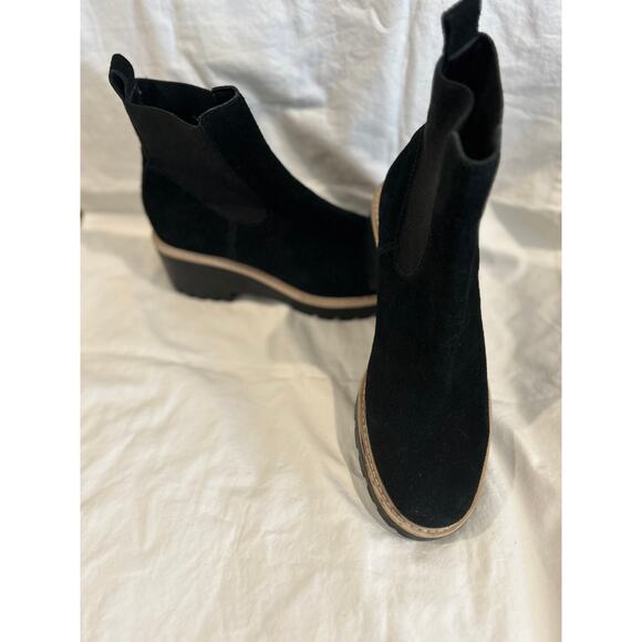 DOLCE VITA Haddie Suede Wedge/Heeled Pull-on Almond Toe Chelsea Boot Black 9.5 - Picture 7 of 10